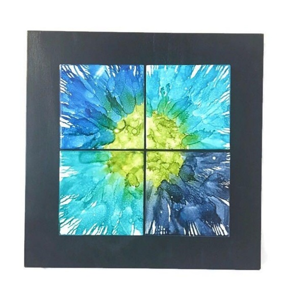 "Blue Flower" Original Alcohol Ink Wall Art